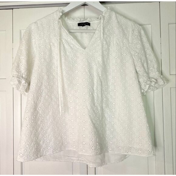 1. State white cotton eyelet puff sleeve blouse small - Picture 4 of 11